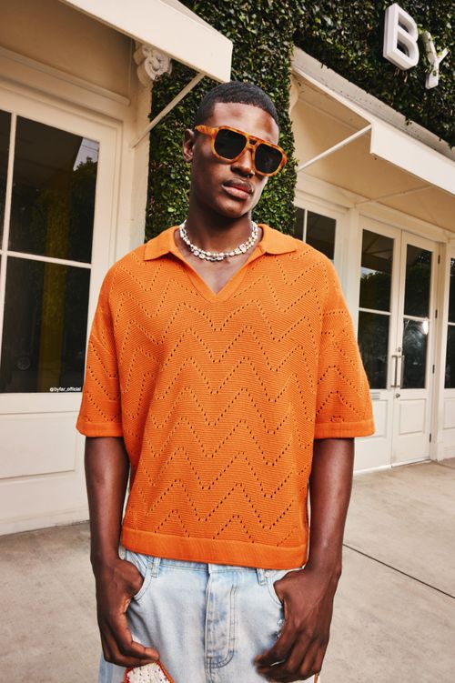 Mens Orange Boxy Short Sleeve...