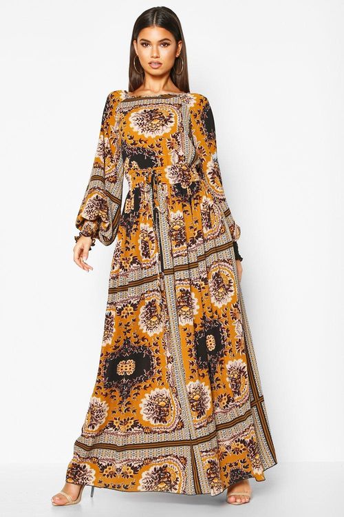 Ditsy Print Shirred Waist Maxi Dress