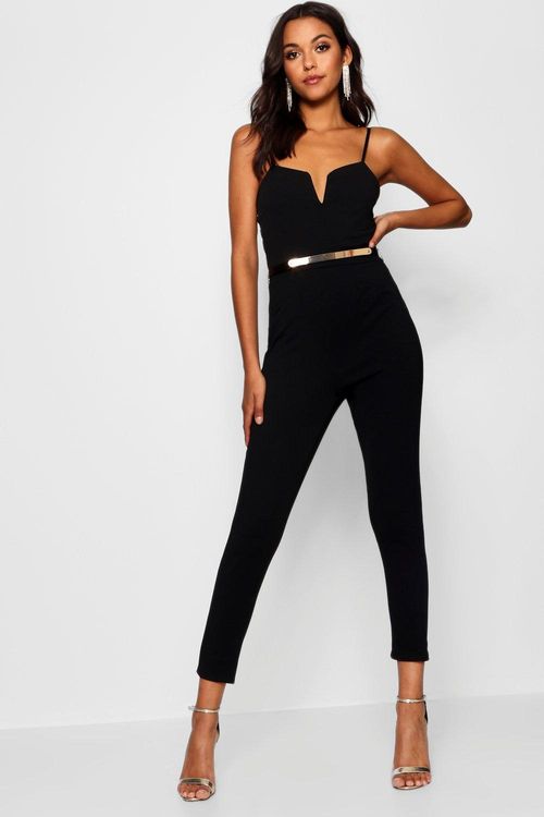 Womens Plunge Belted Jumpsuit...