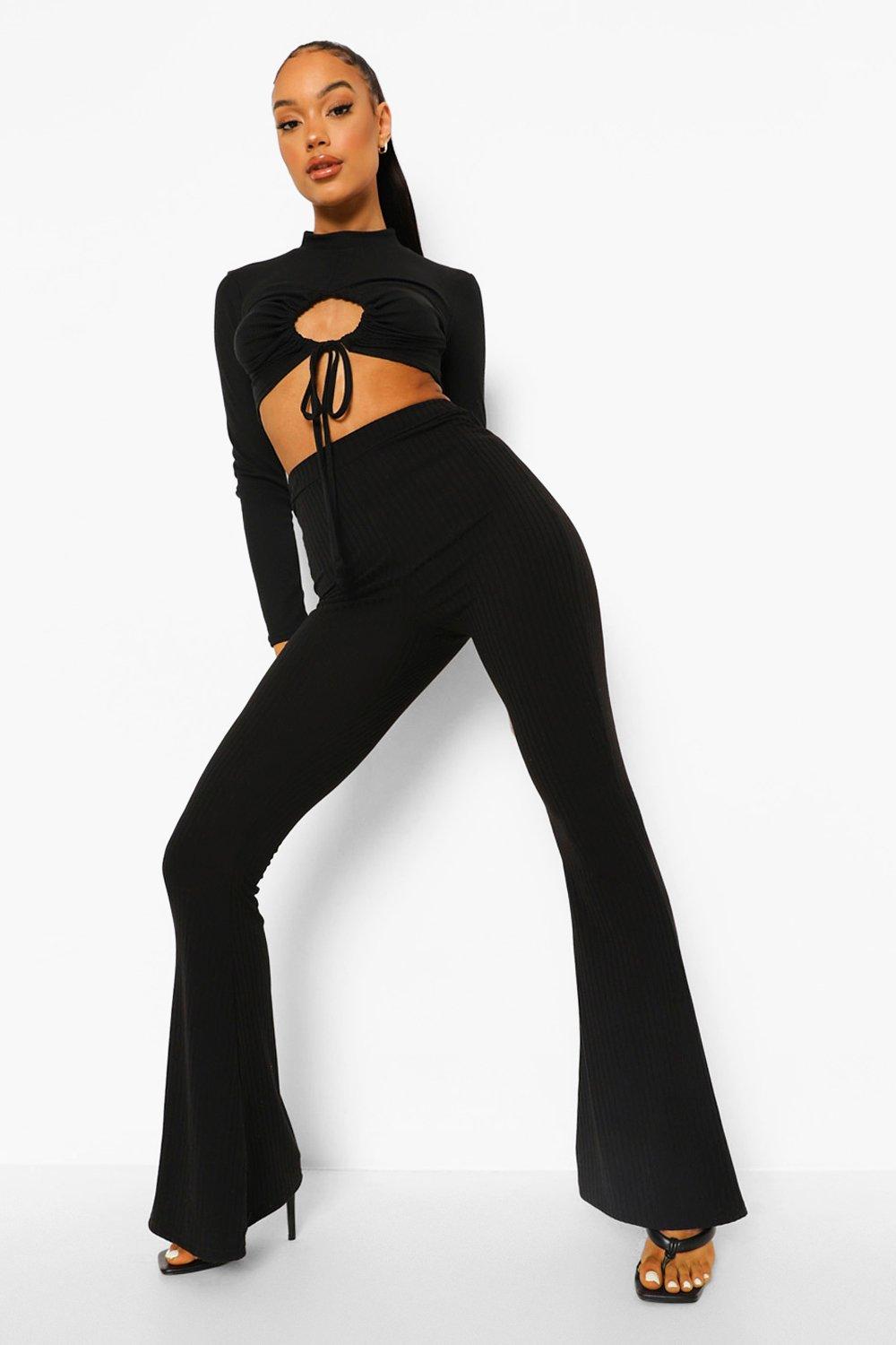 ASOS DESIGN skinny high waist flared trousers in black | ASOS