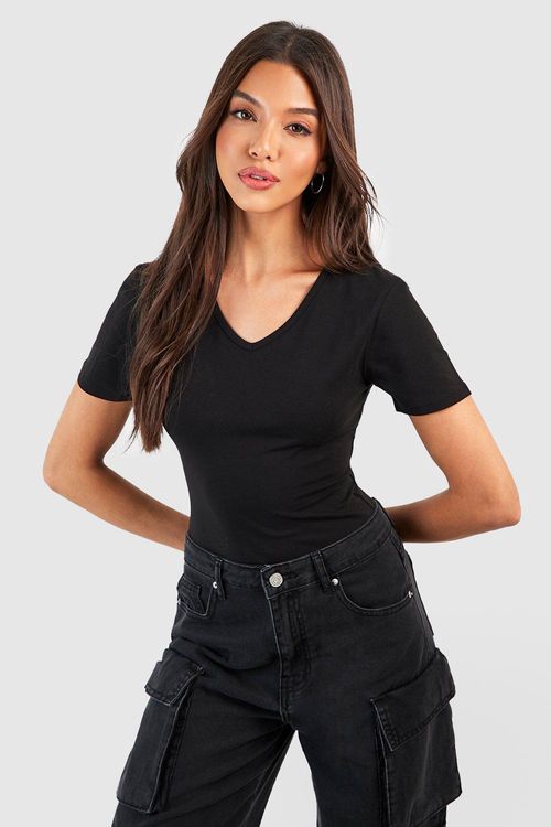 Womens Slinky Short Sleeve Crew Neck Bodysuit - Black - 16, Black, £5.00