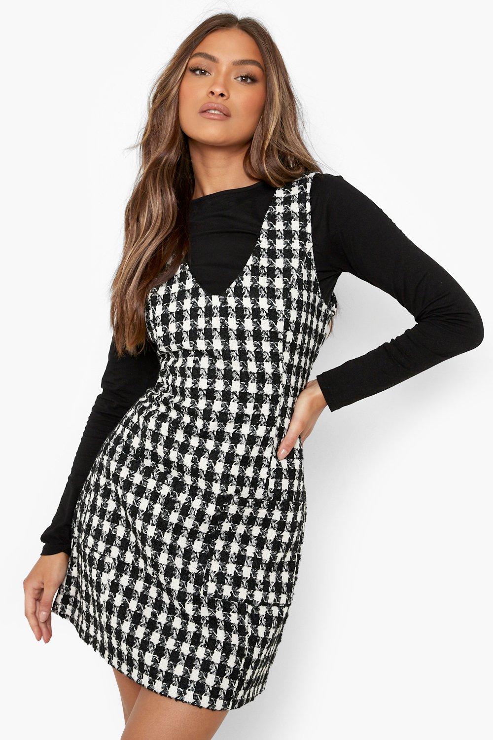 Checked buckle discount detail pinafore dress