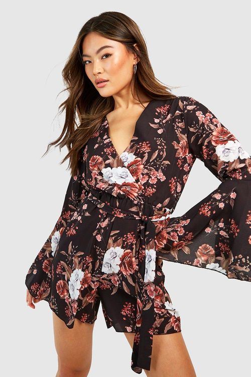 Womens Floral Flared Sleeve...