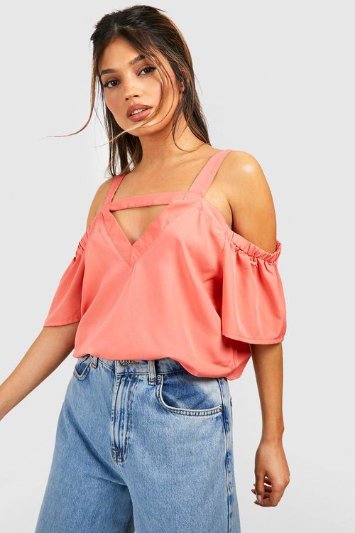 Cold Shoulder Cut Out Detail Woven Top