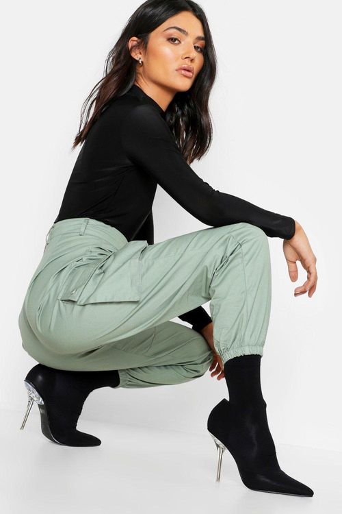 High Waisted Casual Woven Cargo Pants