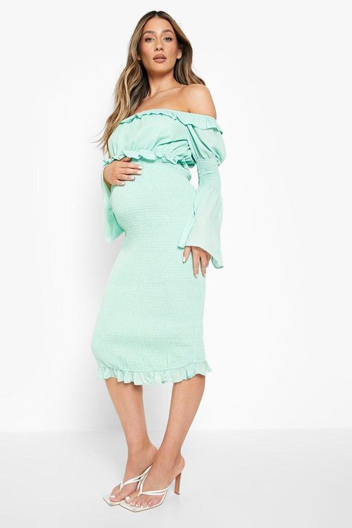 Womens Maternity Occasion Tie Back Frill Midi Dress - Green - 14, Green, £18.00