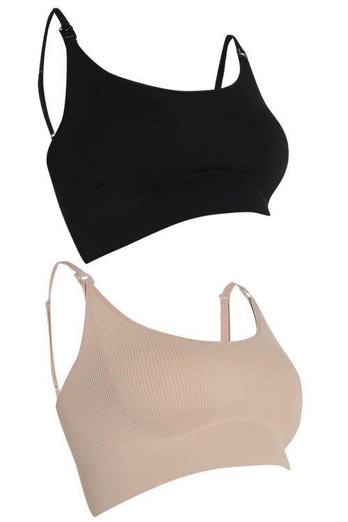 Womens Maternity Longline Nursing Bra 2 Pack - Black & White - M