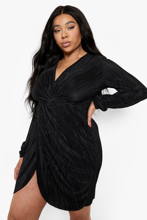 Plus Plisse Twist Front Midi Dress