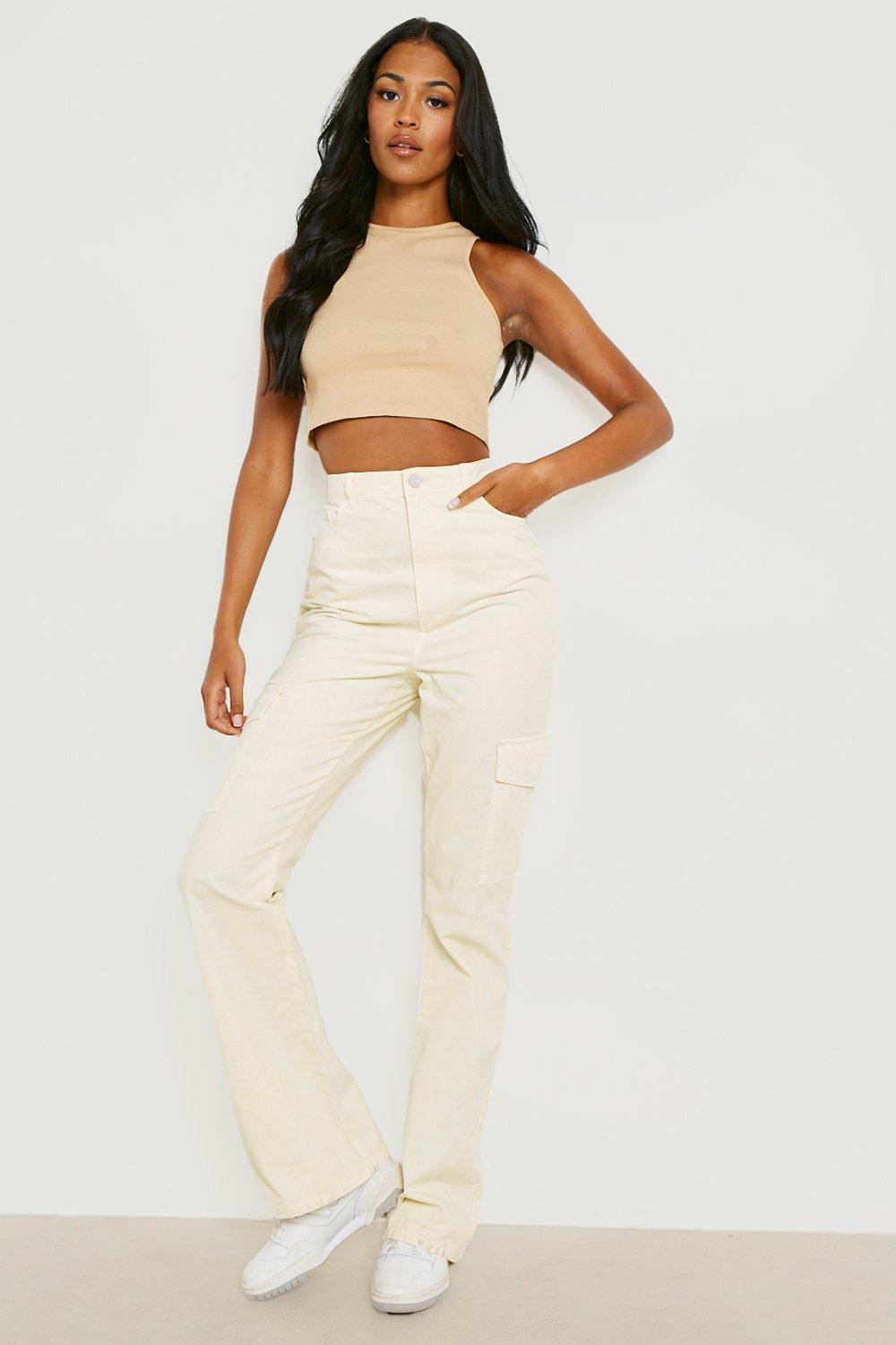 Cream Drawstring Waist Wide Leg Cargo Trousers  PrettyLittleThing