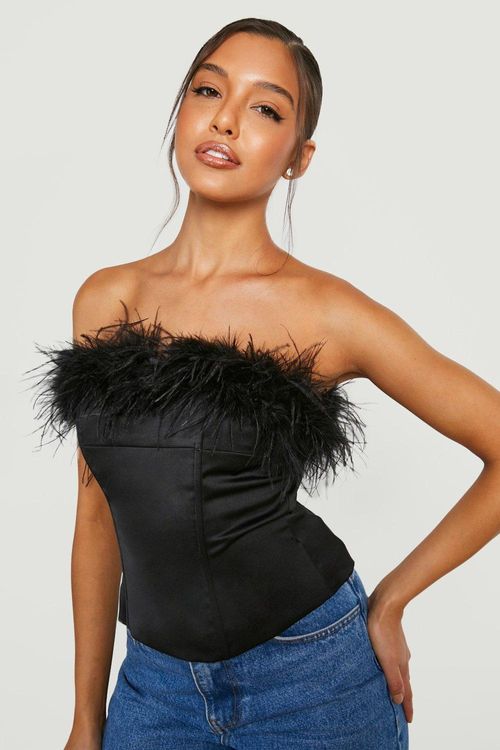 Womens Petite Bandeau Dipped Hem Corset Top - Black - 16, Black