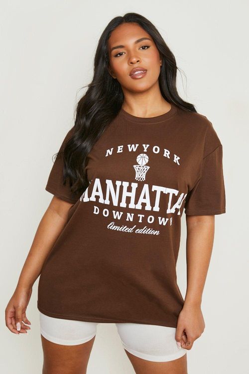 shirt  Boohoo UK - Women's Brown Plus Manhattan Slogan Oversized