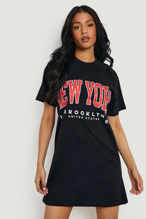 boohoo Womens Tall New York Print Oversized T-Shirt - Black M