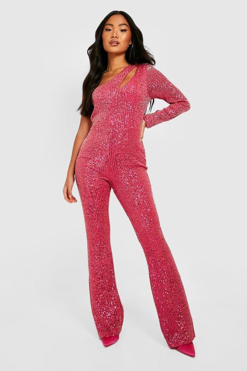 Petite Sequin Cut Out Detail Flare Jumpsuit