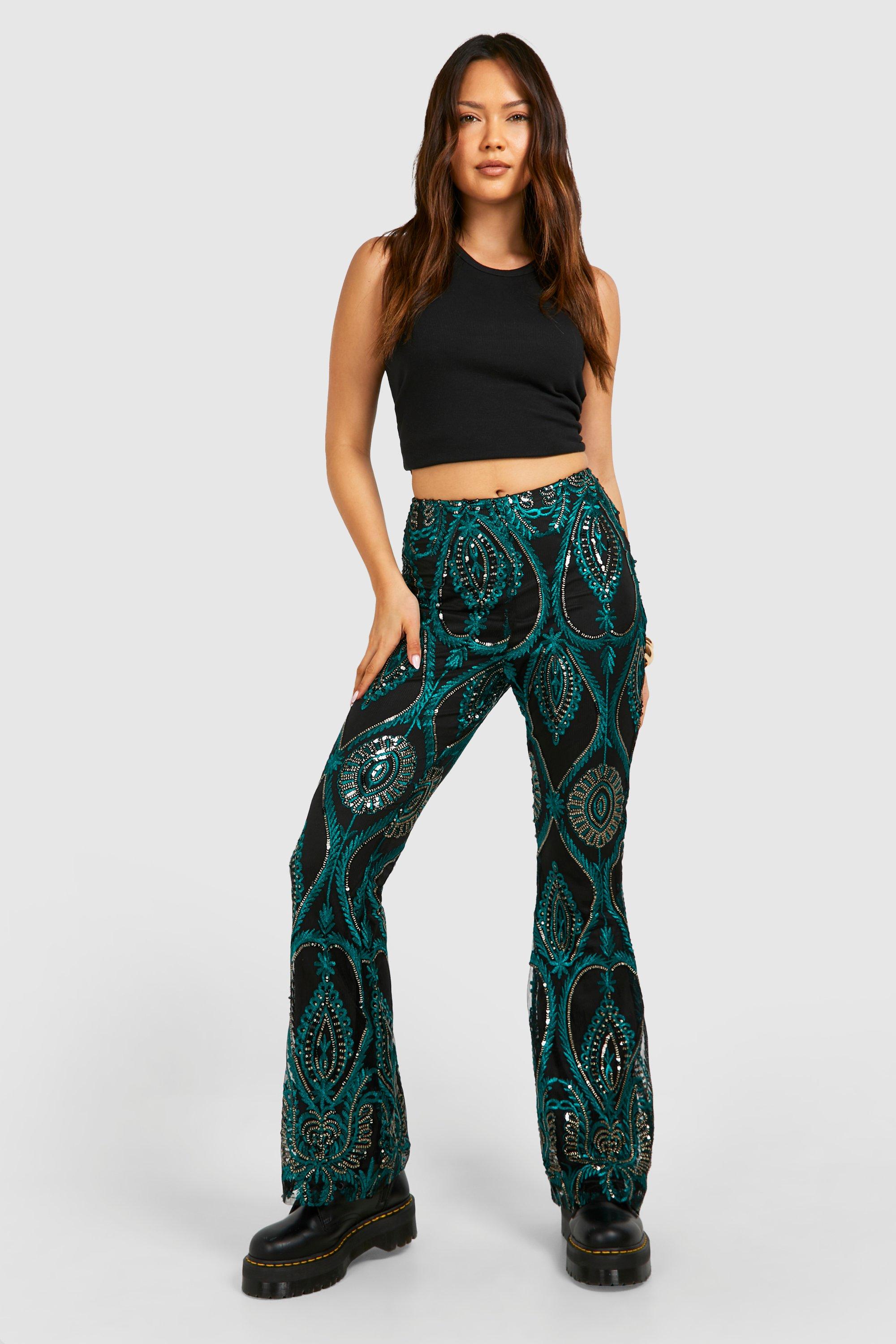 Liangchengmei Women Floral Mesh Sheer Pants Flared Bell Bottom Pants for  Dance Festival Clubwear - Walmart.com