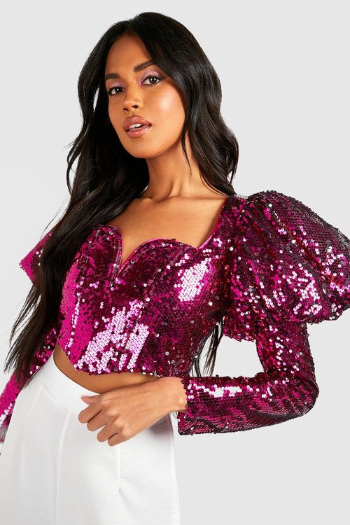 Buy Boohoo Velvet Sequin Corset Top In Black