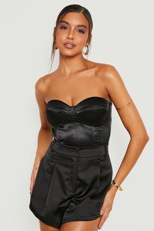 Women's Black Satin Cupped Strappy Corset
