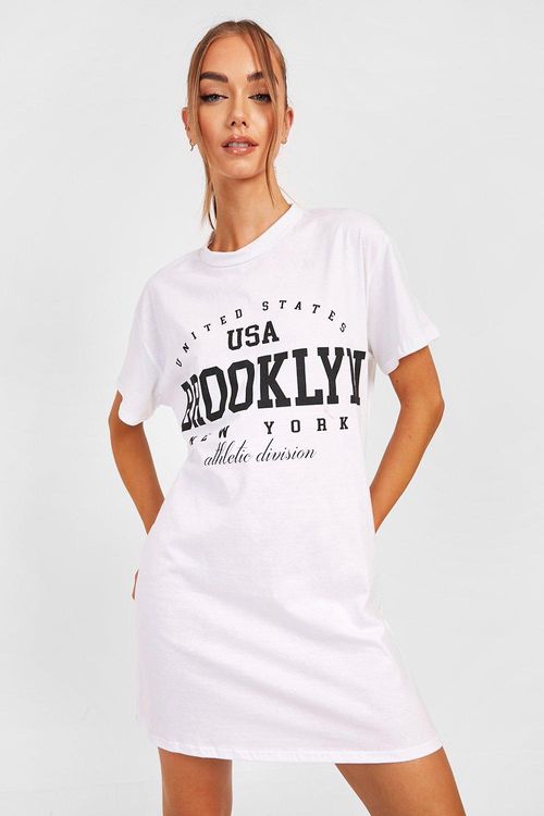 Brooklyn Graphic T Shirt Dress - White