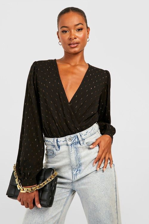 Wrap Chiffon Sleeves Bodysuit Top