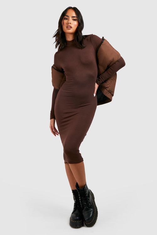 Basics Ribbed High Neck Long Sleeved Midi Dress