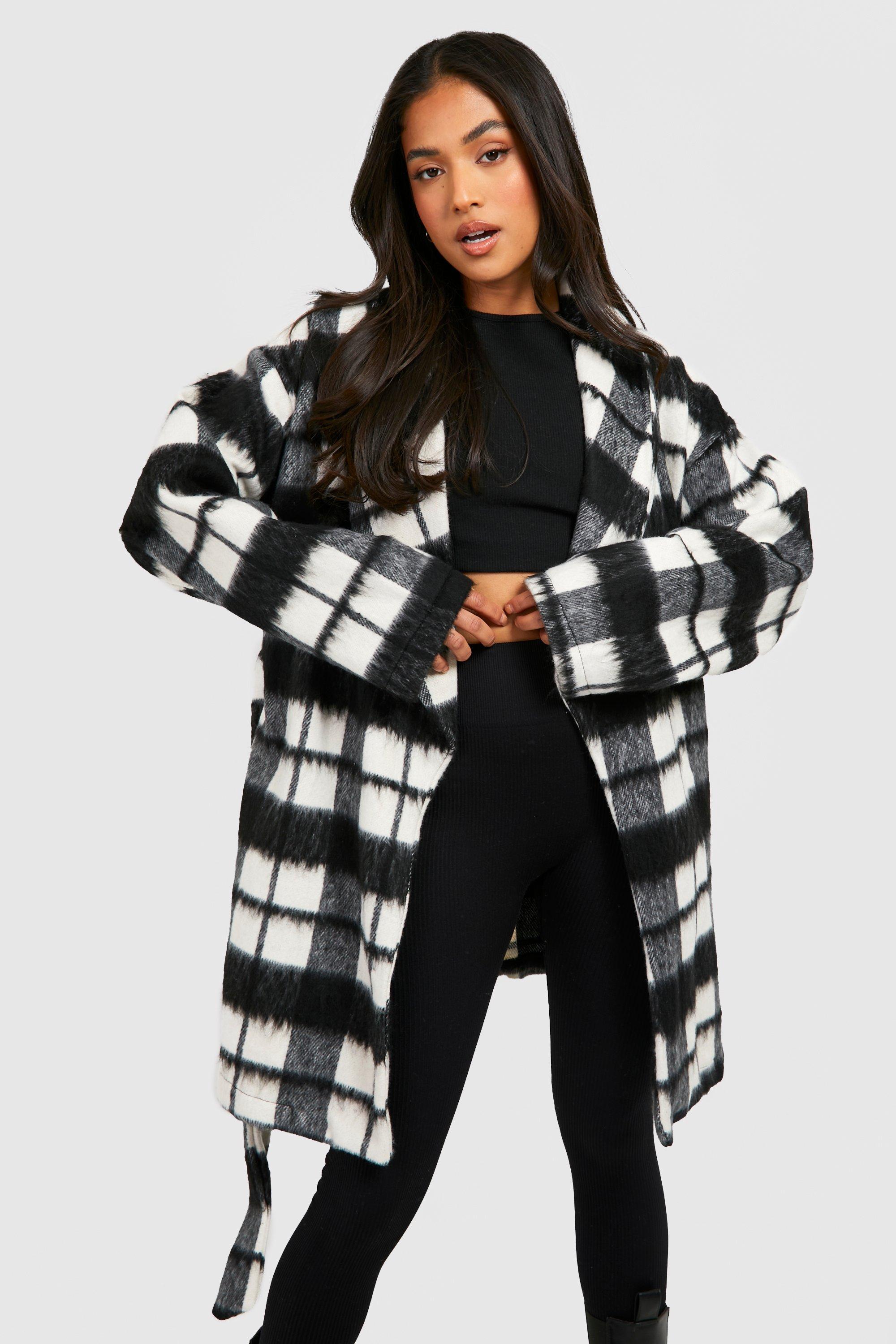 Petite hot sale check coat