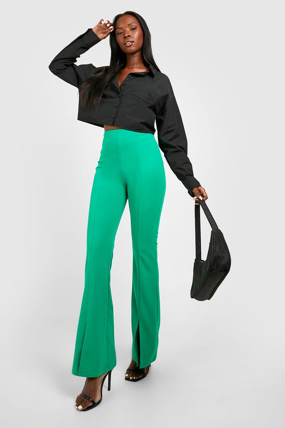 Womens Casual Split Front Dress Pants High Elastic Waist Business Flare Leg  Split Stretch Trousers with Pockets - Walmart.com