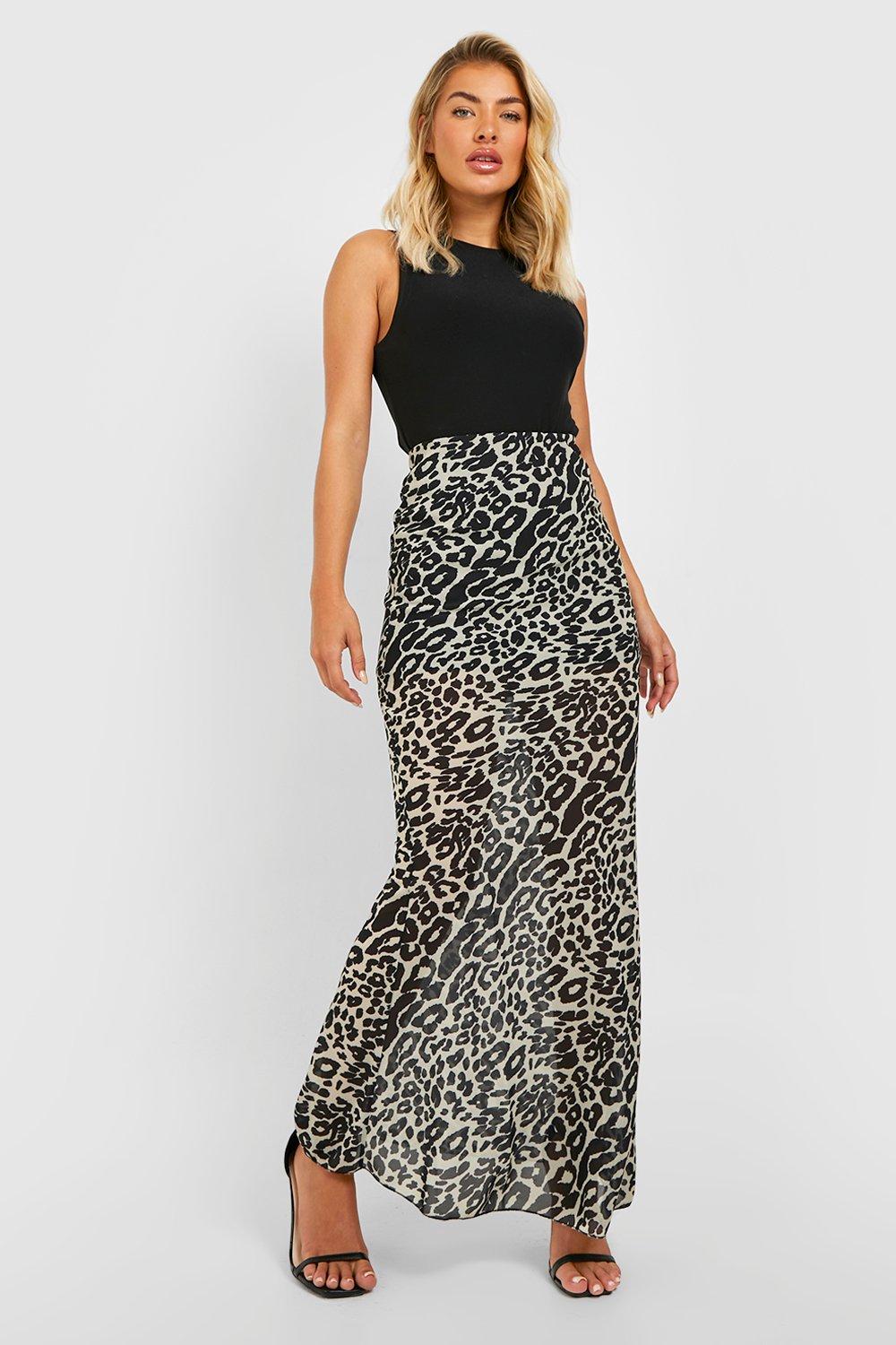 Womens Leopard Chiffon Maxi Skirt Brown 6 Brown 12.00 Closer