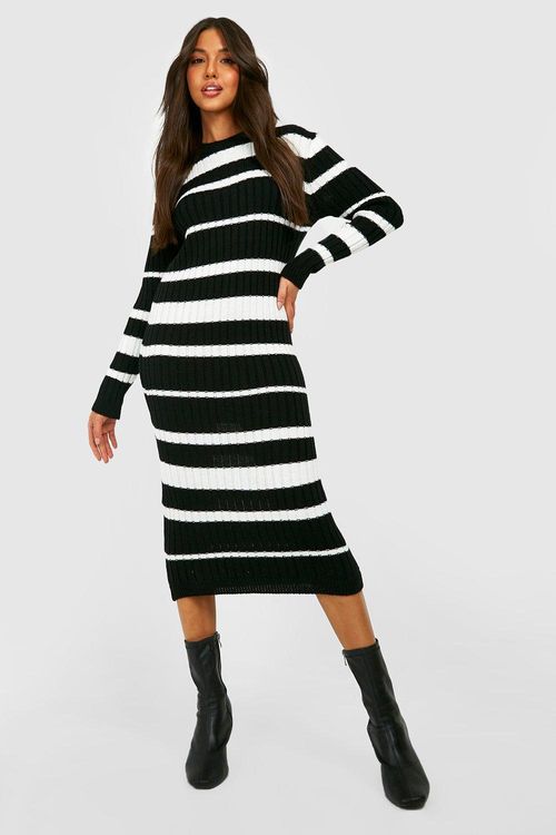 Buy Black Striped Long Sleeveless Dress Online - W for Woman