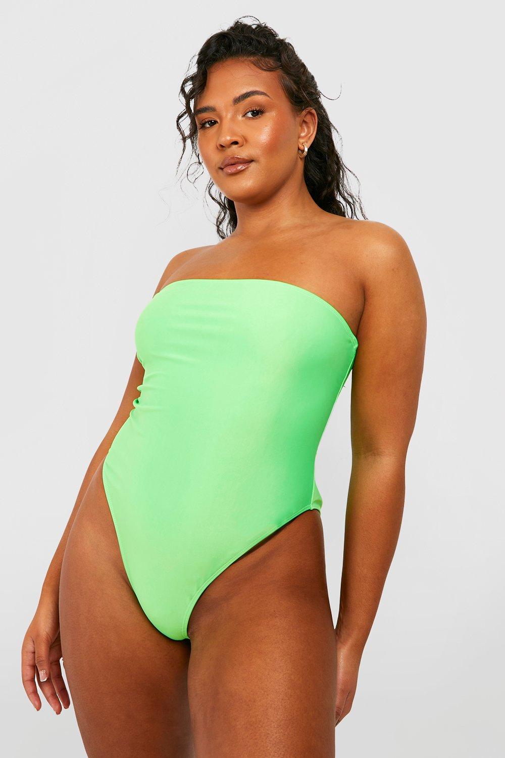 Womens Plus Essentials Bandeau Swimsuit Green 28 Green