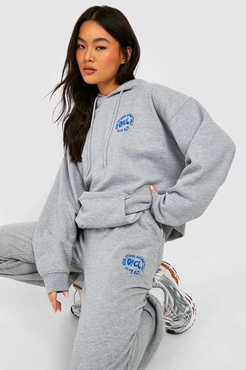 Athleisure Puff Print Slogan Hooded Tracksuit