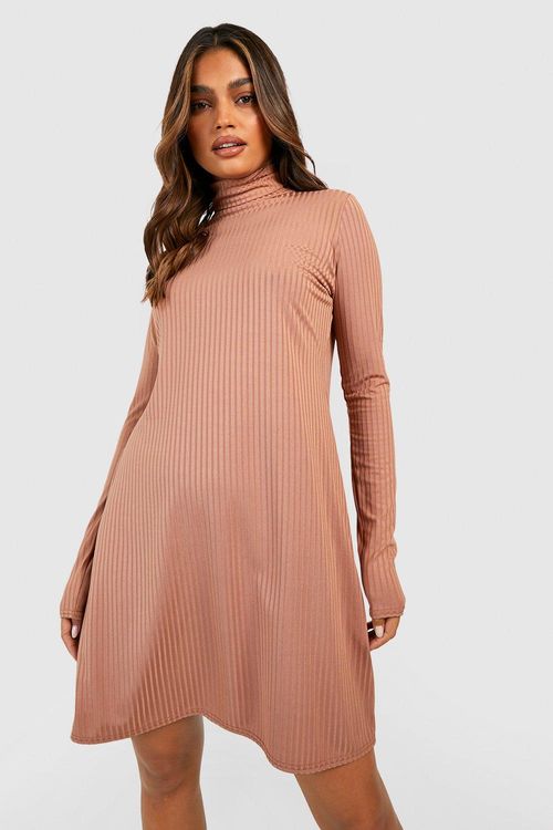 Maternity Crinkle Rib Funnel Neck Midi Dress