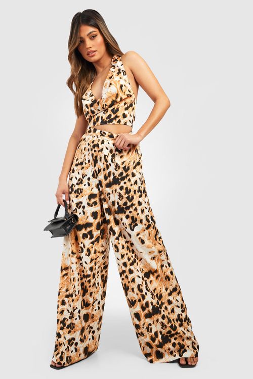 Leopard Printed Mesh Flared Trousers