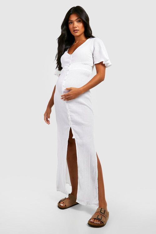 White Shirred Maternity Maxi Dress