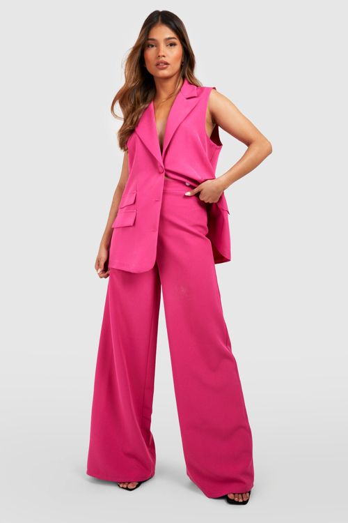 Hot Pink Plisse Bralette & Wide Leg Trouser Set