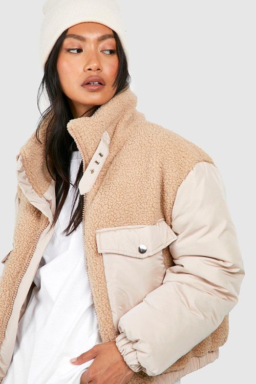 Women's Oversized Contrast Detail Teddy Jacket