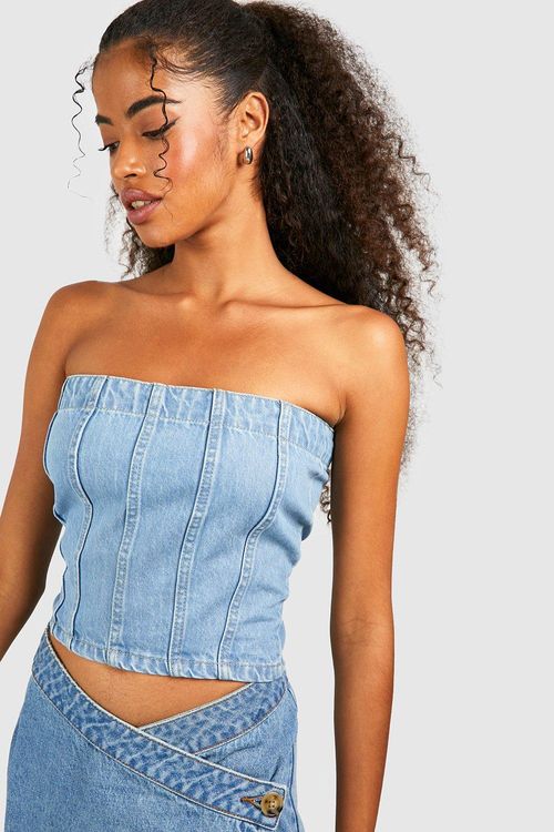 Seamed Detail Cropped Denim Corset Top