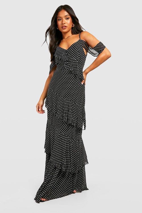 Petite Asymmetric Chiffon Tiered Ruffle Maxi Dress