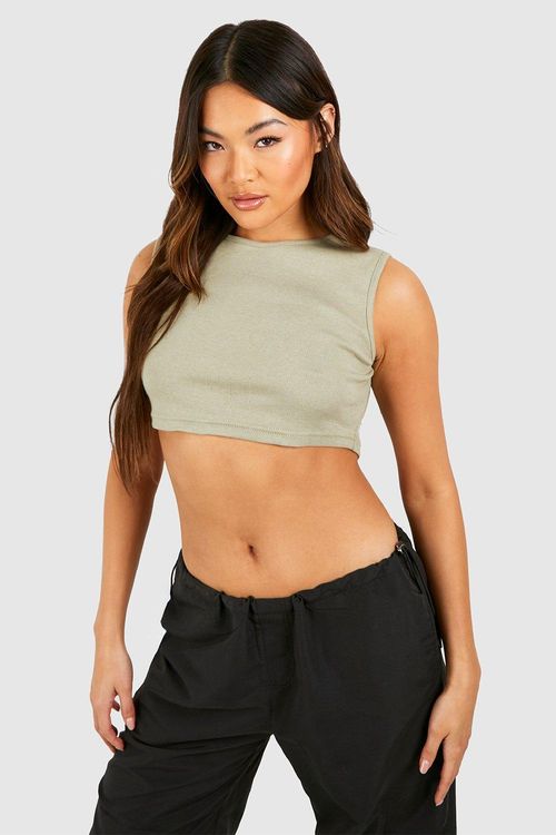 Womens Towelling Racer Crop Top - Green - 16, Green, Compare