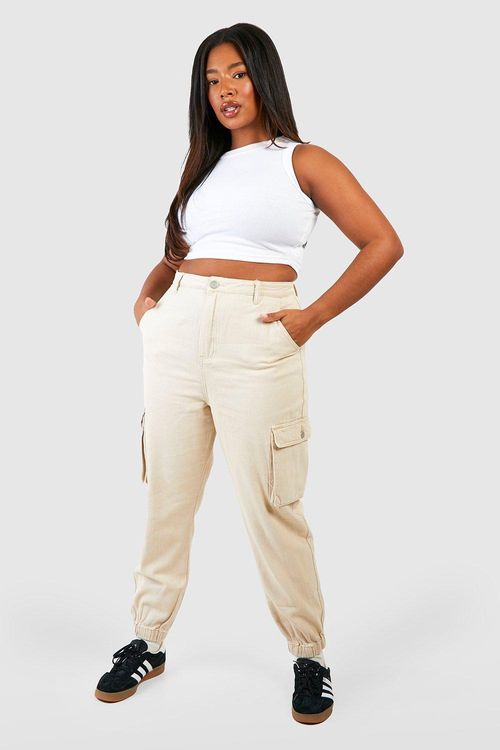 Womens High Waisted Cargo Pocket Joggers - Beige - 12, Beige, £9.00