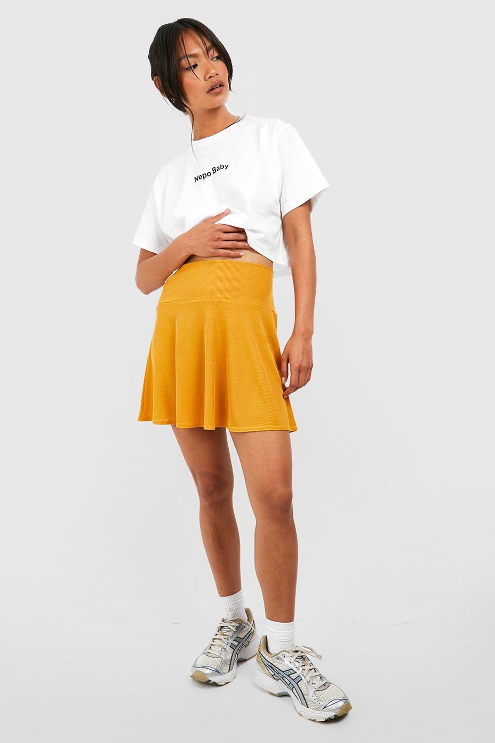 Womens Ribbed Floaty Mini Skirt Yellow 16 Yellow 4.00