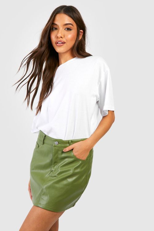 Womens Leather Look High Waisted Mini Skirt - Green - 16, Green, £8.00