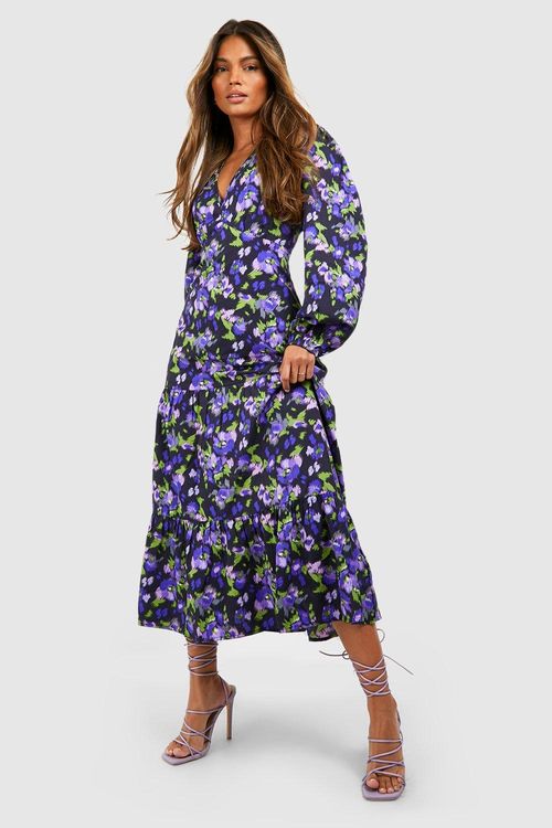 Petite Mixed Floral Wrap Midi Dress