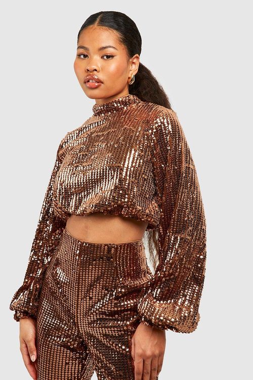 Sequin Volume High Neck Top