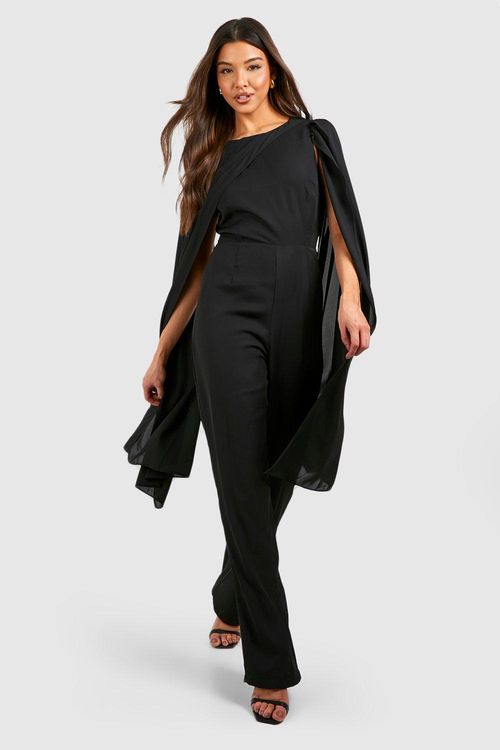 Petite Spot Cape Sleeve Belted Jumpsuit