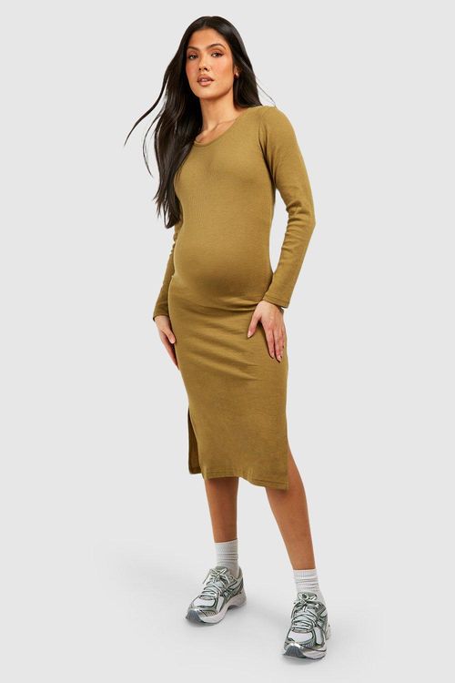 Maternity Rib Racer Neck Midi Dress