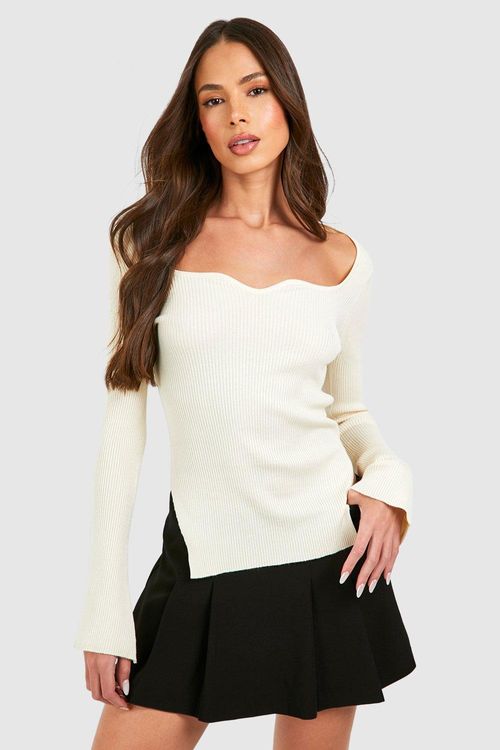 Crinkle Ribbed Flare Lettuce Hem Sleeve Top