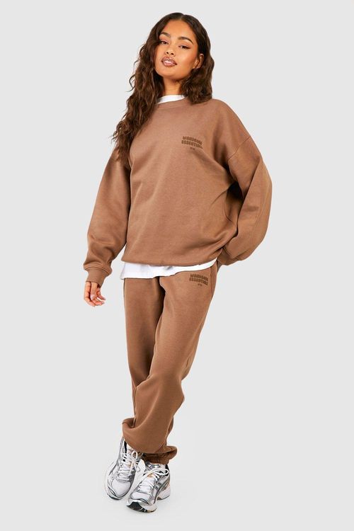 Womens Plus Warddressing Gown Essentials Slogan Jumper Tracksuit - Brown -  28, Brown, £22.40