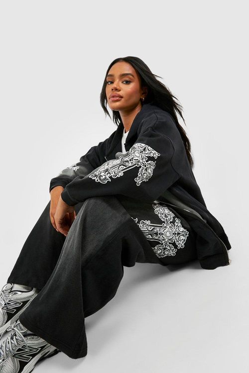 Nyc Printed Zip Up Hoodie And Wide Leg Jogger Tracksuit