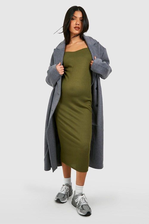 Maternity Rib Racer Neck Midi Dress