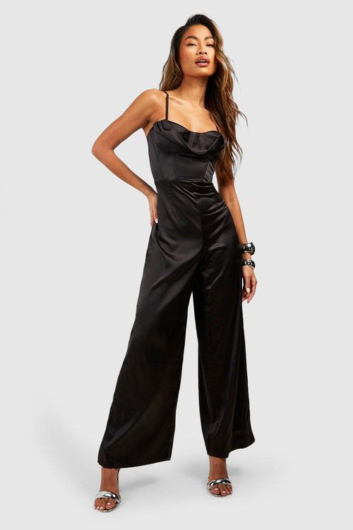 Womens Satin Corset Wide Leg...