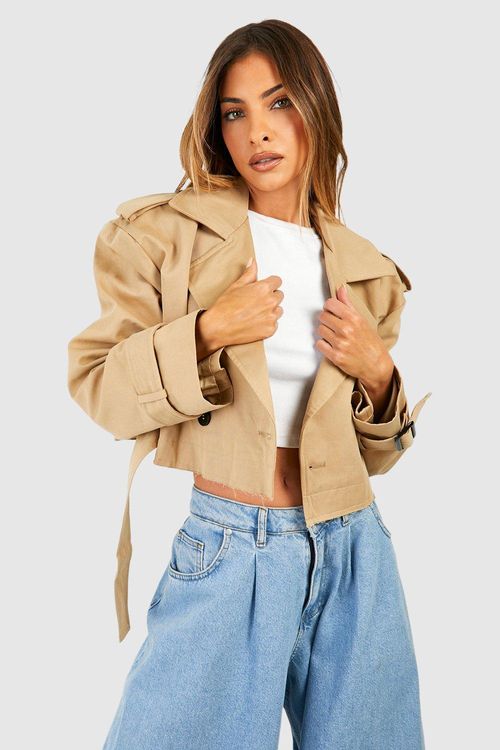 Womens Crop Belted Trench...